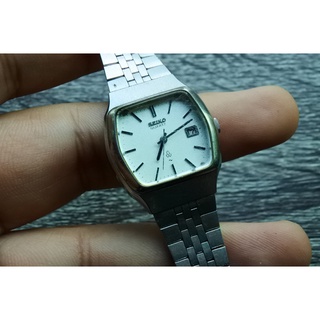 นาฬิกา Vintage มือสองญี่ปุ่น SEIKO UFO ระบบ Quartz ผู้หญิง ทรงสี่เหลี่ยม กรอบเงิน หน้าขาว หน้าปัด 26mm