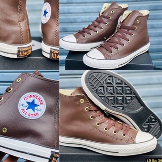 รองเท้า cdg x Converse Chuck Taylor All Star Leather High Top Brown 🌲🔥 สินค้าพร้อมกล่อง รองเท้าหนัง