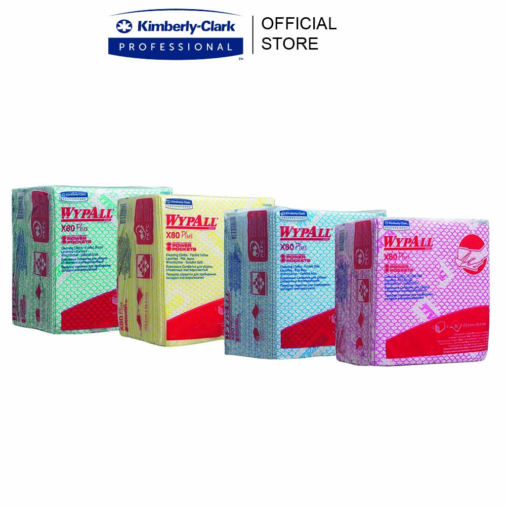 WypAll X80 Plus Power Pocket Color Coded Wipes ไตรมาสพับ 1 แพ็ค/30 แผ่น