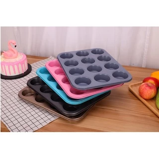 ถาดอบมัฟฟิน 12 หลุม เคลือบเทฟล่อน non-stick ถาดหลุมอบคัพเค้ก ขนม คุกกี้ แม่พิมพ์เค้กเทฟล่อน