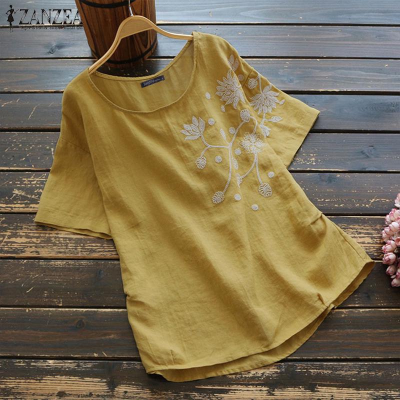 ZANZEA เสื้อแขนสั้นปักลายสำหรับผู้หญิงพลัสไซส์