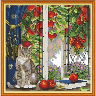 ชุดปักครอสติช น้องแมว แมวข้างหน้าต่าง (Cat on a window Cross stitch)