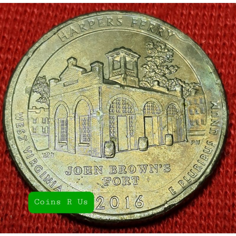 เหรียญต่างประเทศ อเมริกา ควอเตอร์ อุทยาน Harpers Ferry รัฐ West Virginia  ปี 2016 ขนาด 24.3 มม. สวยผ