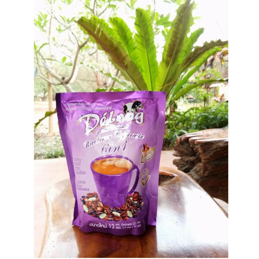 Delong Riceberry Coffee mix 6 in1(Not mix sugar, Low fat and benefit from rice) 13 sachets x 17 g.