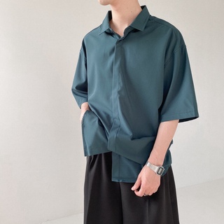 เสื้อเชิ้ต แขนสั้นสีพื้น ใส่ทำงาน ใส่เที่ยว รุ่นกระดุมซ้อน