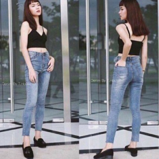 กางเกงยีนส์แฟชั่น ขายาว ทรงเดป ฟอกสีสวยมากค่ะ