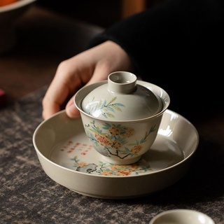 Jingdezhen hand-painted gaiwan teapot, ceramic Kungfu tea set, tea bowl and tea tray combination