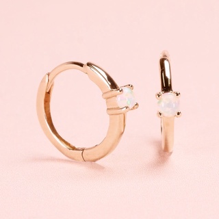 Grace Fine Jewelry ต่างหูห่วงทองแท้9K Classic With White Opal