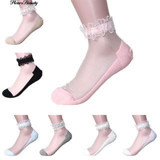 สตรี Ultrathin ใสถุงเท้ายาวยืดหยุ่น Elastic Short Socks