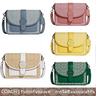 us นำเข้า⭐️ 5 รูปแบบใหม่สไตล์ COACH C8307 8307 หญิงจัดส่งฟรี Messenger กระเป๋าผ้าใบโลโก้ Flip Cross-Body Saddle