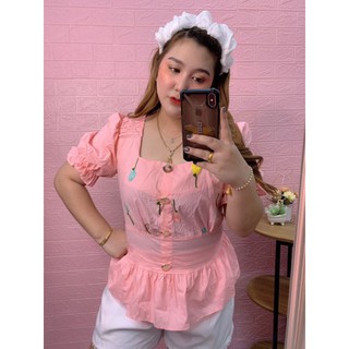 เสื้อคอเหลี่ยม สม็อคด้านหลัง แบบสวม ผ้าคอตตอนปักลายลูกโป่ง อก 38-48 ยาว 25นิ้ว