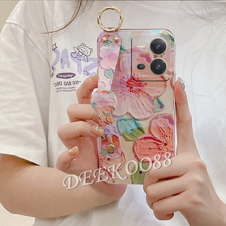 เคสโทรศัพท์ VIVO V25 Pro V25e Y02S Y16 Y22 Y22S Y35 4G 5G Case Shiny Bling Softcase with Wristband + Rope Strap Flower Phone Cell Casing Girls Back Cover เคส วีโว่V25 วีโว่Y35 วีโว่Y22