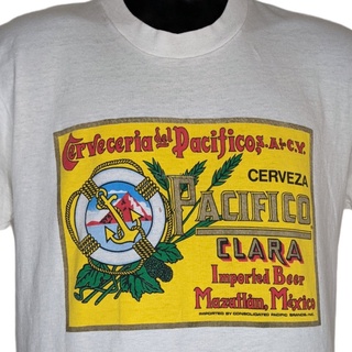 แขนสั้นcrew neckเสื้อยืด พิมพ์ลาย Pacifico Cerveza Vintage 90S Raid On Maz Screen Stars ไซซ์ L ผลิตในอเมริกาS-XXXXL