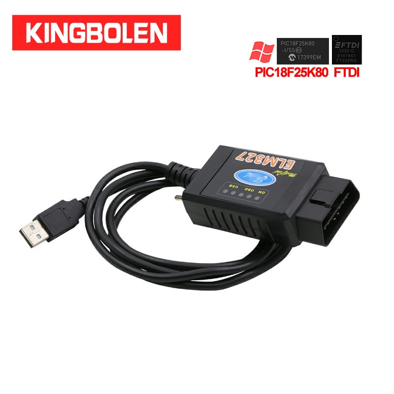 ELM327 USB V1.5 FTDI FT232RL + PIC18F25K80 ชิปรหัส Reader สําหรับ Ford HS CAN/MS CAN ELM 327 บลูทูธ 