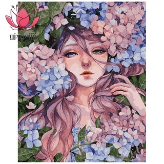 ภาพจิตรกรรมลาย Girl Flowers ติดประดับเพชร Diy สําหรับติดตกแต่งผนังบ้าน 30X40ซม.