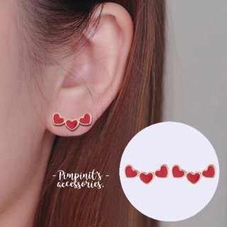 📬 พร้อมส่ง : ❤️💖🖤 ต่างหูสไตล์มินิมอลลายหัวใจ 3 ดวง | 3 Hearts Enamel Minimalist Stud Earring.