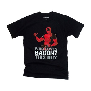 เสื้อยืดลําลอง แขนสั้น พิมพ์ลาย Marvel Deadpool Who Loves Bacon แฟชั่นฤดูร้อน สําหรับผู้ชาย