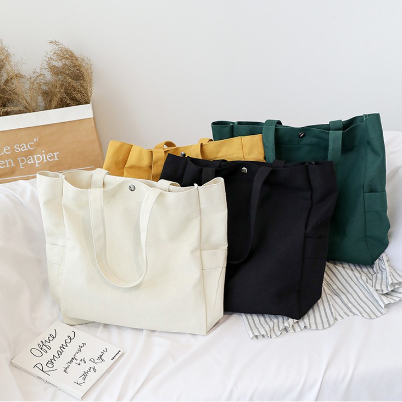 กระเป๋าผ้าแคนวาส กระเป๋าผ้าใบใหญ่ ผ้าหนา Canvas Bag ขนาด 34ซม. x 36ซม. x 12ซม.