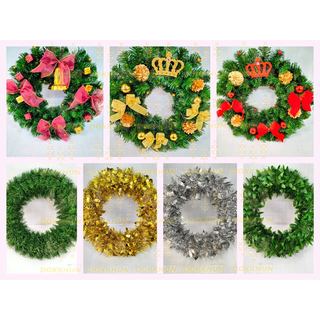 พวงหรีดคริสต์มาส พวงหรีดต้นคริสต์มาส แขวนประตู การตกแต่งหน้าต่าง Christmas Wreath