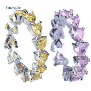 Fancyqube แหวนเพทายคริสตัลรูปหัวใจสีเหลือง / ชมพูสําหรับผู้หญิง 925