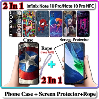 2 IN 1 เคส Infinix Note 10 Pro Note 10 Pro NFC เคส พร้อมกระจกนิรภัยโค้ง ป้องกันหน้าจอ เซรามิก การออกแบบ LOL และฮีโร่