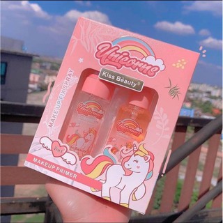 Kiss Beauty 2in1 Primer &amp; Make Up Fix Spray เซตคู่ unicorn