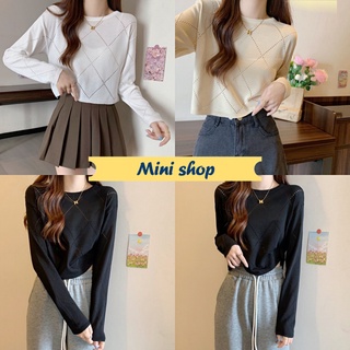 Mini shop🌸พร้อมส่ง🌸(98102) เสื้อไหมพรมแขนยาว คอกลม ผ้านิ่มใส่สบายน่ารักน่ารัก