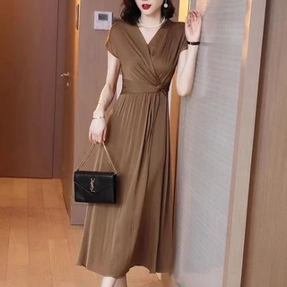wangda girls👗👗เดรสสาวอ้วน เดรสออกงาน เดรสไหมพรม เรียบหรู ดูดี เนื้อผ้านุ่มลื่นใส่สบาย