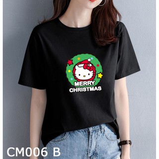 เสื้อยืดผ้าฝ้าย เสื้อยืดคริสต์มาส🌈LOCAL STOCK XMAS GIFT MERRY CHRISTMAS HELLOKITTY TSHIRT CM006 UNISEX OVERSIZE COUPLE