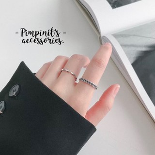 📬 พร้อมส่ง : 💍 แหวนเซ็ทเงิน 925 ลายจุดและเถาวัลย์เกลียว | Dot &amp; Spiral Vine Sliver 925 Adjustable Ring Set.