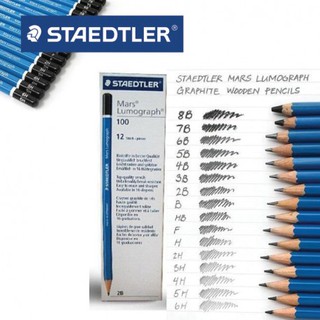 [กล่อง 12 แท่ง] ดินสอเขียนแบบ ดินสอแรเงา ดินสอไม้ Staedtler Lumograph มีทุกเบอร์