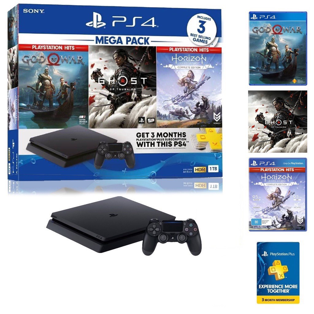 เครื่อง PS4 MEGA Bundle : Jet Black 1TB ประกันศูนย์ Sony ไทย 1 ปี 3 เดือน (PlayStation4 Slim 1TB Mega Bundle)