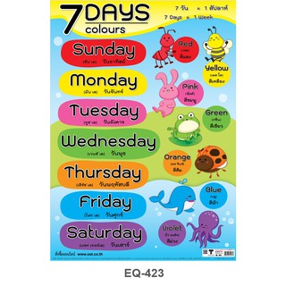 โปสเตอร์ 7 Days &amp; Colours (7วัน 7สี) #EQ-423 โปสเตอร์กระดาษอาร์ตมัน สื่อการเรียนการสอน สื่อการเรียนรู้