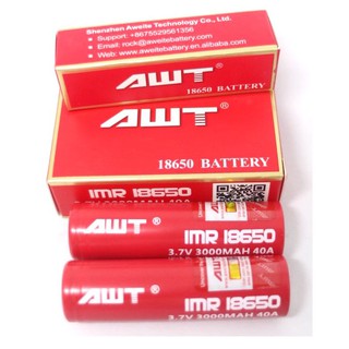 ถ่าน AWT IMR 18650 3.7V แดง 3000 mAh 40A ของใหม่ ของแท้