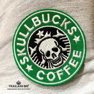 ตัวรีดติดเสื้อ ลาย กะโหลก ผี ล้อเลียน ขำขัน ตลก Skull Coffee Patch งานปัก WOP DIY ตัวรีด อาร์มติดเสื้อ กางเกง ยีนส์ กาแฟ