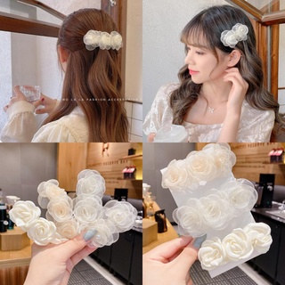 Female White Camellia Hairpin Rose Flower Word Clip