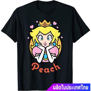 แขนสั้นcrew neckนินเทนโด ซูเปอร์มาริโอ เกมส์ญี่ปุ่น การ์ตูน  Nintendo Super Mario Princess Peach Portrait Graphic T-Shir