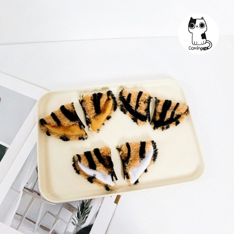 กิ้บ/ที่คาดผม หูเสื้อจิ๋ว ลายเสือโคร่ง ขนนุ่ม [พร้อมส่ง] มีสีให้เลือกเยอะ