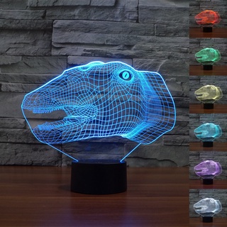 โคมไฟตั้งโต๊ะ LED รูปไดโนเสาร์ 3D ไล่โทนสี 7 สี ชาร์จ USB