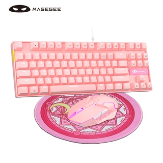 Magegee Mk-Star ชุดแป้นพิมพ์และเมาส์เล่นเกม 87Key มีไฟ Led สีฟ้าสําหรับ Windows Pc Gamers