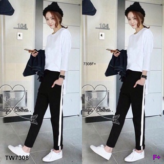 👗Pfashion [ส่งไว!!🚛] P7308 Set 2 ชิ้นเสื้อยืดแขนยาว+กางเกงขายาวแต่งแถบ Set of 2 pieces, long sleeve t-shirt +