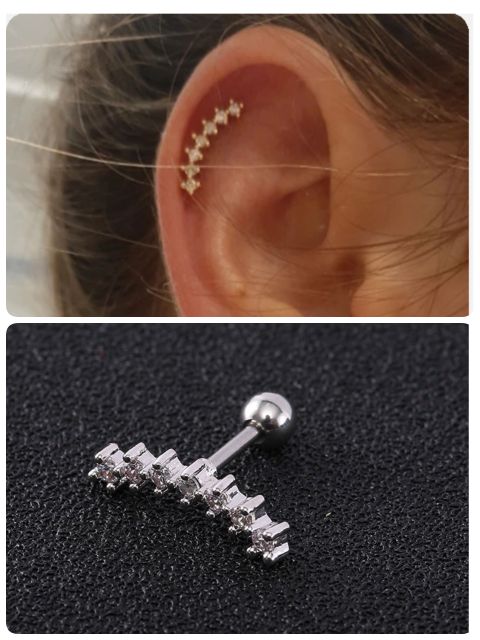 BBLOGO27💕จิวเพชรแถวโค้ง เม็ดสวยมาก ก้าน 0.8  mm(ราคาต่อ 1 ชิ้น)