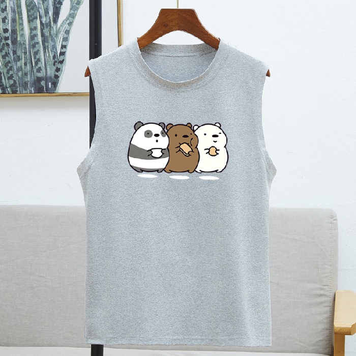 ทันสมัยที่สุด ใหม่ ลายการ์ตูนน่ารัก คอกลม เสื้อแขนกุด 8สี S~3XL