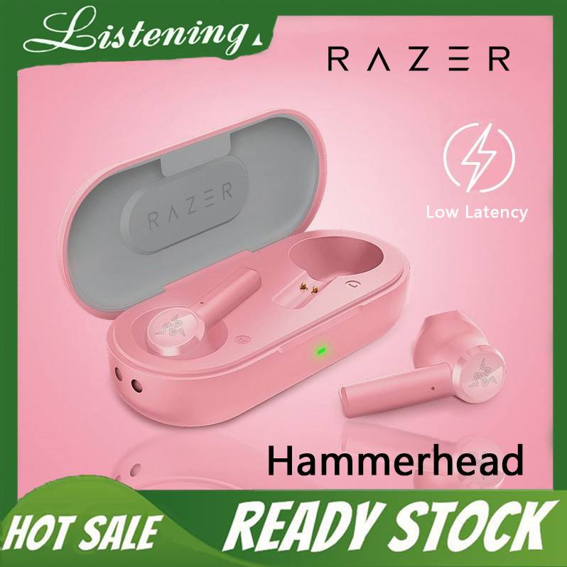 แท้จริง Razer Hammerhead True Wireless Earbuds สีชมพูคริสตัลบลูทู ธ เกมมือถือหูฟังกีฬาเพลงในหู，ดำ, ชมพู, เงิน