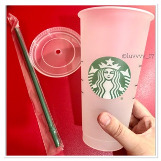 2018 Starbucks Reusable Plastic 24oz Cold cup Venti Size with lid and straw USA.