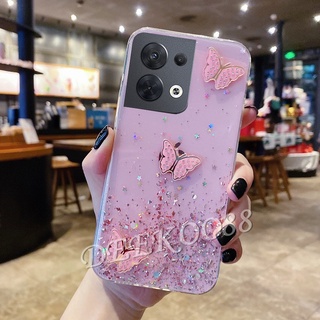 ใหม่ เคสโทรศัพท์มือถือแบบใส OPPO Reno 8 7 6 8Pro 7Z 7Pro 6 6Z Z Pro Find X5 Pro 5G 4G 2022 New Handphone Casing Solid Glitter Butterfly Luxury Transparent Bling Phone Case Back Cover Reno8 Reno7 Reno6