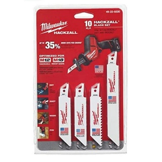 Milwaukee  HACKZALL BLADE SET ชุดใบเลื่อยชัก 10ชิ้น พร้อมซอง 49-22-0220