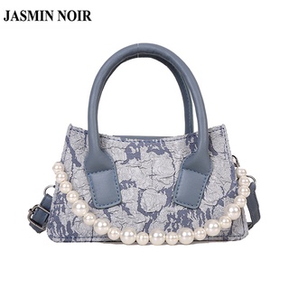 Jasmin NOIR กระเป๋าถือ กระเป๋าสะพายไหล่ ผ้าแคนวาส ประดับไข่มุก แฟชั่นสําหรับสตรี