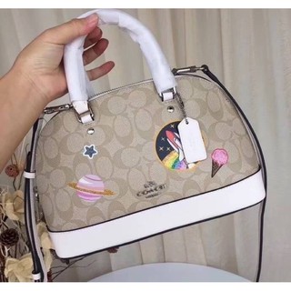 COACH MINI SIERRA SATCHEL IN SIGNATURE CANVAS WITH SPACE PATCHES  SN : F29618