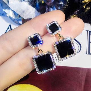 Trend Korean Black Square Rhinestone Earrings  Fashion Crystal Geometry Female Pendant Earrings Jewelry